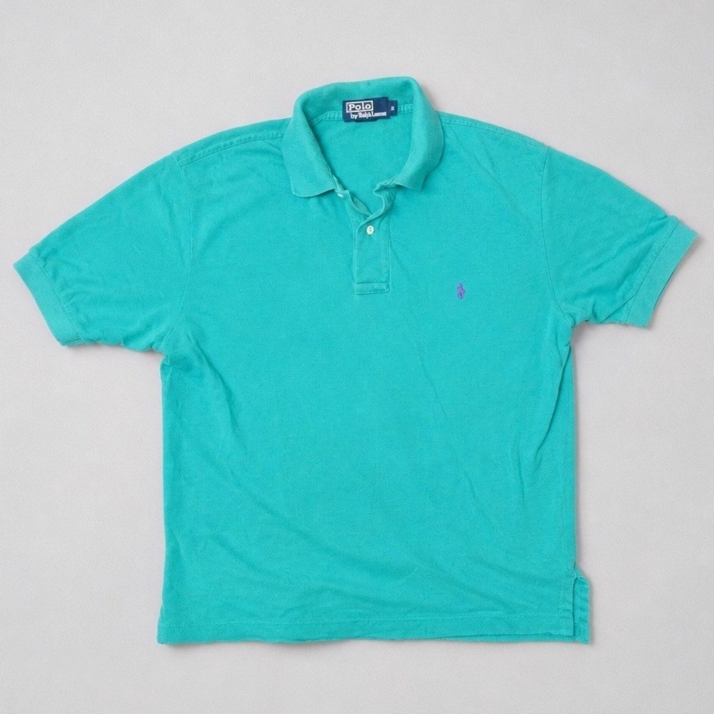 Polo Ralph Lauren Mens Teal Green Short Sleeve Pique Polo Shirt Purple Pony M